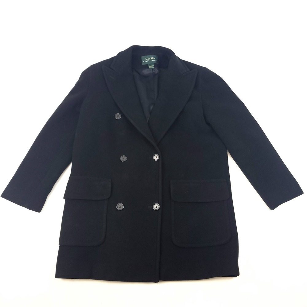 Larun Ralph‎ Lauren Women's Sz 4 Virgin Wool Black Coat Trench